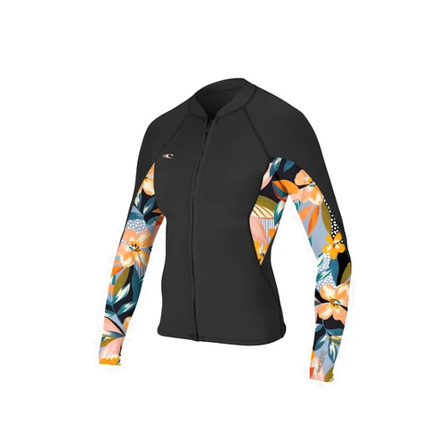 O'NEILL Women's Bahia 1/.5mm Full Zip Wetsuit Jacket, Black/DemiFlor/Black, 6