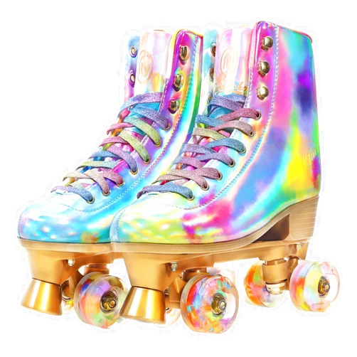 JajaHoho Roller Skates for Women, Holographic High Top PU Leather Rollerskates, Shiny Double-Row Four Wheels Quad Skates for Girls and Age 8-50 Indoor Multicolor (Rainbow)