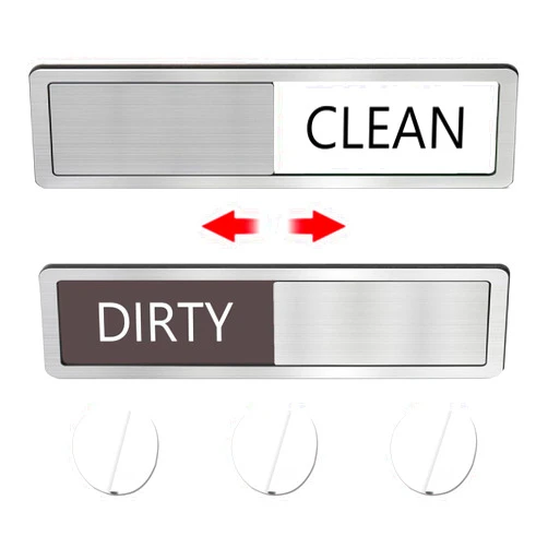 Peramarl Clean Dirty Sign,Clean Dirty Stainless Steel Dishwasher Slider Sign for Home,Dishwasher Magnet Clean Dirty Sign Non-Scratching Strong Magnet or Adhesive Options Indicator Tells Whether Dishes are Clean or Dirty-7 x 1.6 in