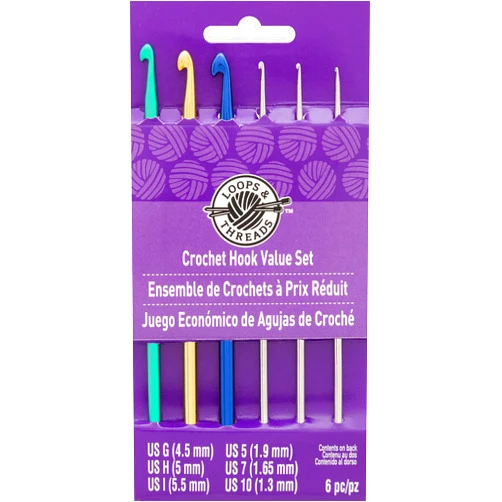 Loops & Threads 017752 Loops & Threads Anodized Aluminum Crochet Hooks Set/G, H, I, 5, 7, 10