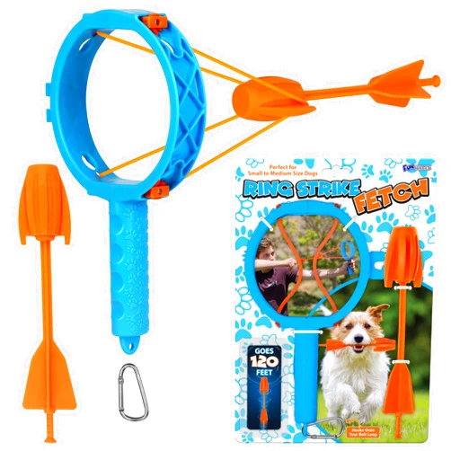 Funwares Ring Strike Fetch, Launcher for Dogs, Fetch Toy for Medium and Small Dogs