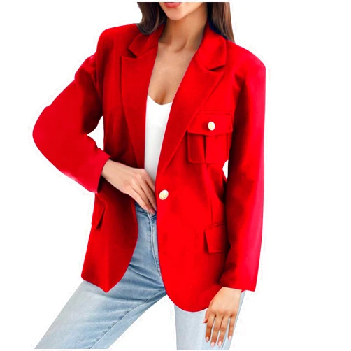 AOREUGL Womens Plus Size Blazer Solid Color Double Breasted Slim Fit Suit Blazers Long Sleeve Business Casual Blazers Jackets