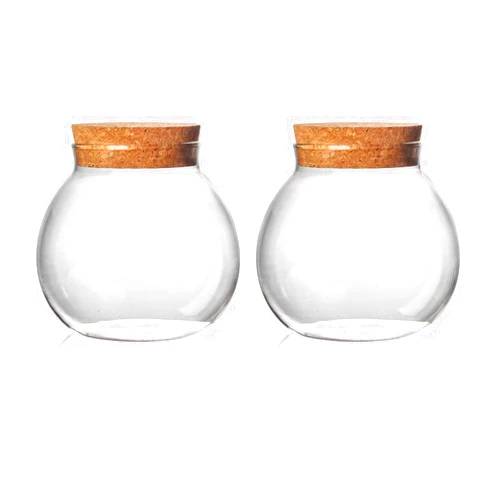 Aurfedes Set of 2 round glass jars with cork lid – 17oz wedding candy jar kitchen Storage jar, perfect for tea, biscuits, cereals, flour, beans, spices, coffee beans etc (2PCS)