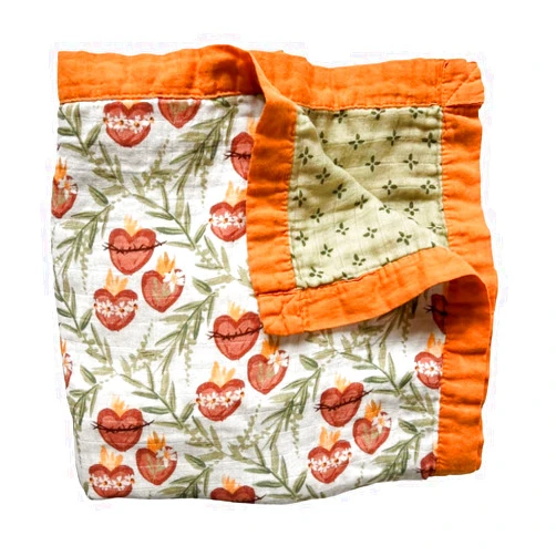 The Little Rose Shop Holy Family Hearts Luxury Double Sided Muslin Toddlers Blanket | Super Soft Swaddle Blanket with 2-Layers | Luxury, Breathable Toddler Essentials for Girls and Boys | 47