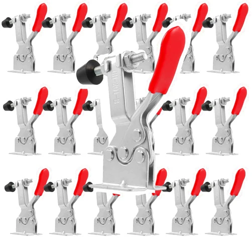 KINJOEK 20 Packs 201B Toggle Clamp Set, 198Lbs Red Adjustable Quick Release Hold Down Clamps Horizontal Hand Tools Bulk for Bench Woodworking Welding