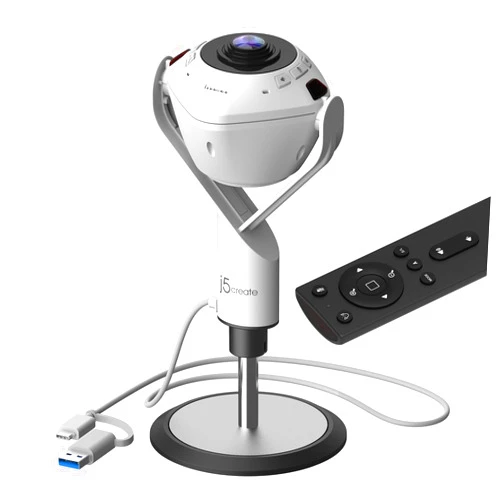 j5create 360 All Around AI-Powered Conference Room Camera with Speakerphone, Smart-Tracking, Auto-Framing, include a Remote Control (JVU368)