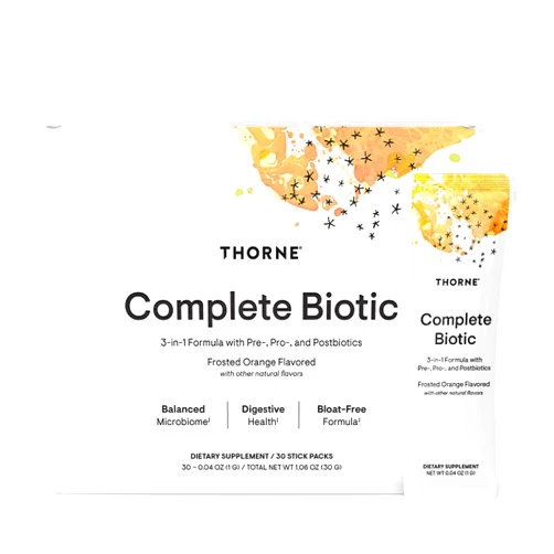 THORNE - Complete Biotic - Probiotic, Prebiotic & Postbiotic for Women, Men & Kids - Supports Gut, Digestive & Immune Health* - Occasional Constipation, Diarrhea, Gas & Bloating Relief* - 30 Servings