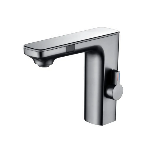 GaRcan Smart LCD Sensor Basin Faucet, Digital Display Screen Hot and Cold Water Mixer Tap, Brass Deck Mounted Touchless Bathroom Sink Faucet,Gunmental Grey (Gunmental Grey)