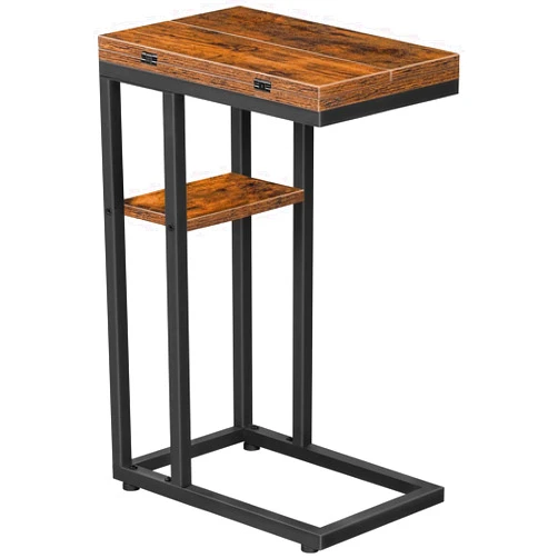 HOOBRO Foldable End Table, C Shaped Side Table with Storage Shelf, Small Snack Table Suitable for Living Room Bedroom Small Spaces, Easy Assembly, Rustic Brown BF29SF01