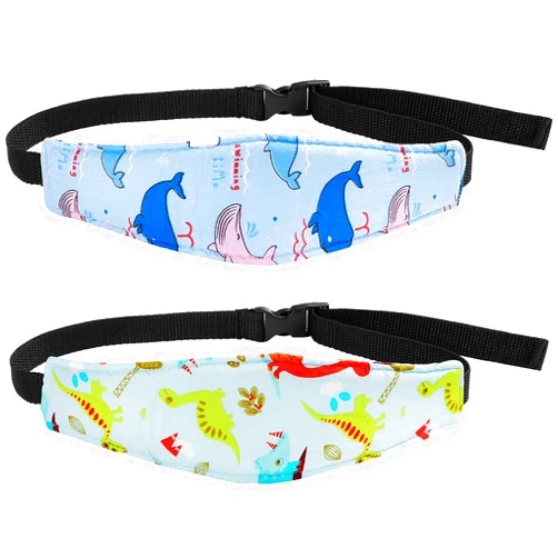 HESTYA 2 Pieces Baby Carseat Head Support Band Strap Headrest Stroller Seat Sleeping Headrest Neck Relief Head Strap Headband for Kids Children Toddler Infant(Dinosaur and Dolphin)