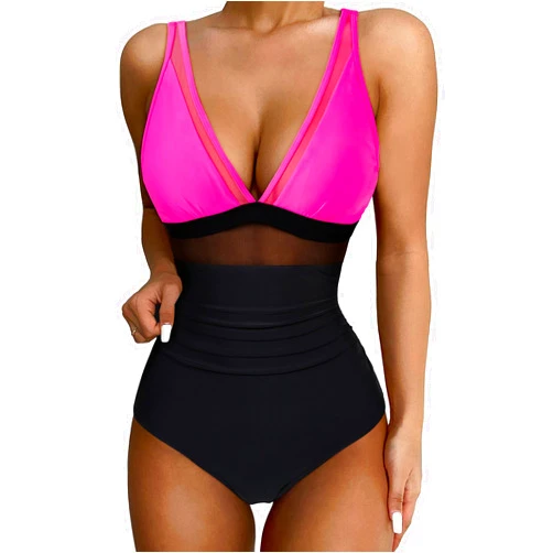 SUUKSESS Women Sexy Mesh Tummy Control Swimsuit Push Up High Waisted Bathing Suit