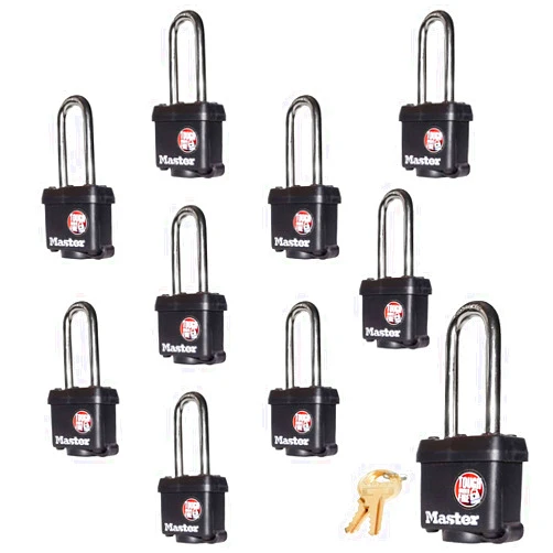 Master Lock (10) Keyed Alike Padlocks w/Thermoplastic Coating and 2