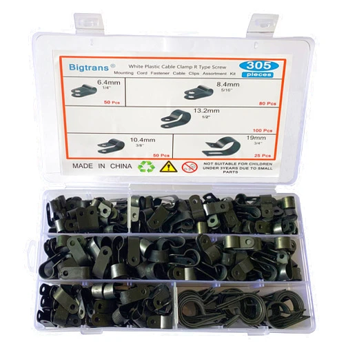 Setber Bigtrans 305 Pcs Nylon Plastic R-Type Wire Clips 1/4