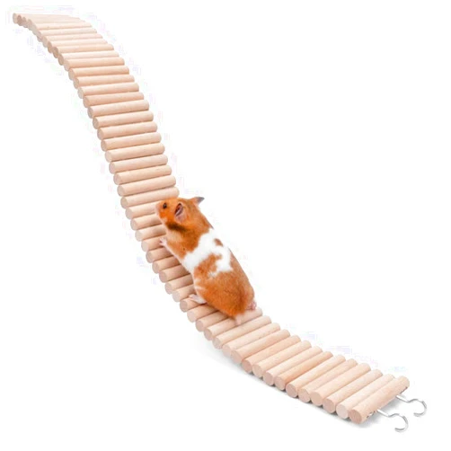 EastVita Hamster Suspension Bridge Toy,2 in 1 Hamster Wooden Ladder Bridge Exercise Play Chewing Toys for Hamsters Mice Mouse Gerbils Sugar Glider Rat and Other Small Animals 3×23.6in Width 8cm Total Length 60cm