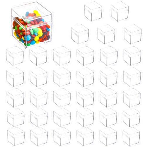 Okllen 36 Pack Acrylic Boxes with Lid, Clear Square Cubes Treat Gift Boxes Candy Storage Container for Candy, Little Trinkets, Jewelry, Party Favor, 2''x2''x2''/5x5x5CM
