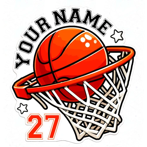 SANGAROM Custom Basketball Name Sticker Personalized Sports Name Number Basketball Waterproof Vinyl Decal for Water Bottles Tumbler Laptop Hard Hat Car Kindle Gifts for Kids Girl Boy