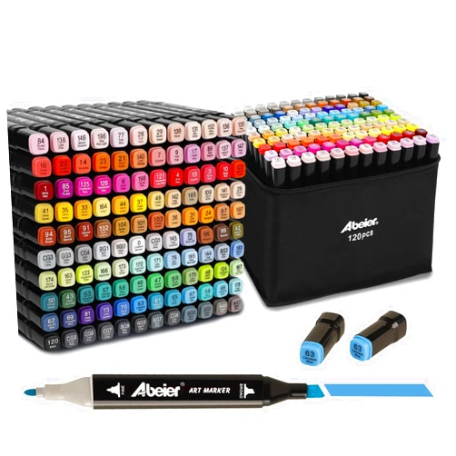 ABEIER 120 Colors Alcohol Markers Set, Dual Tips Blender Art Markers for Drawing, Permanent Sketch Marker for Kids adult coloring, Alcohol Based Marker, Adults Coloring and Artist Illustration.