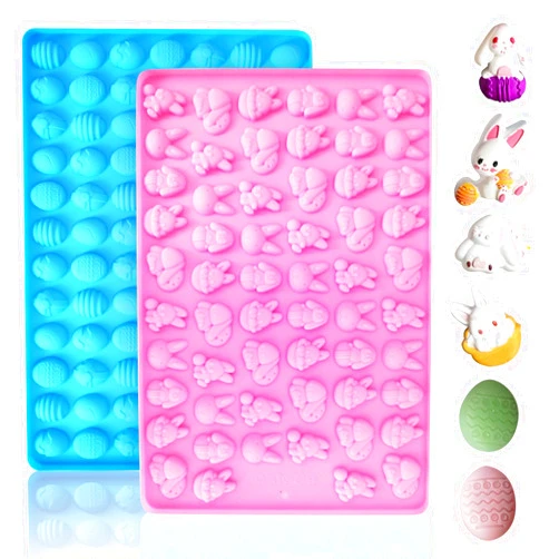 Ecerangus 2 PCS Easter Silicone Molds,58 Cavity Easter Egg Mold &83 Cavity Rabbit Bunny Mini Silicone Mold for Easter Party Baking Gummy, Candy, Chocolate, Cookie, Jelly,Pet Dog Treats Mold