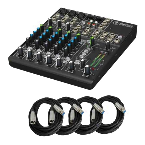 Mackie 802VLZ4 8-Channel Compact Mixer with 4 20ft. XLR Cables Bundle