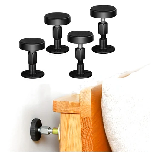 Krisler Adjustable Threaded Bed Frame Anti-Shake Tool, Headboard Stoppers, Bedside Anti Shake Tool for Beds Cabinets Sofas, 4PCs, 30-68mm (Black)