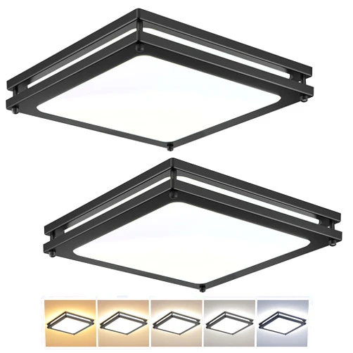 AKAARI Square Ceiling Light Fixture - 36W 3000K/3500K/4000K/5000K/6000K Adjustable Flush Mount Led Light for Bathroom Bedroom Kitchen Hallway (2 Pack Black(5CCT), 12 Inch)