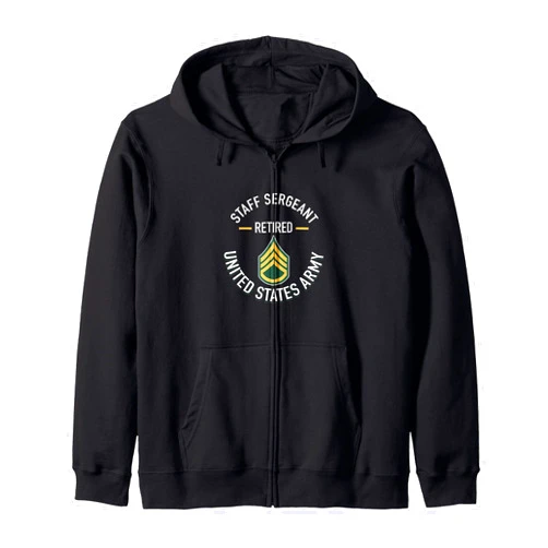 J.Bergsonn U.S. Military Army SSG Retirement Staff Sergeant SSG Retired Army Military Retirement Gifts Zip Hoodie