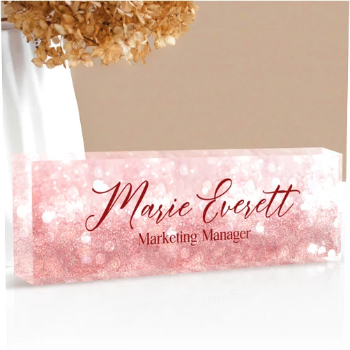 EOBIBIFUN Custom Name Plate for Desk | Personalized Desk Name Plate | Personalized Boss Employee Appreciation Gifts | Acrylic Name Plate Office Desk Accessories (A-Pink Quartz)