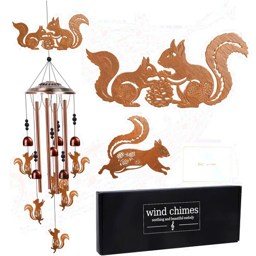 Luvsweets Squirrel Gifts Wind Chimes - Squirrel Gifts for Women Men, Birthday Housewarming Christmas Festival Presents, Animal Metal Memorial Wind Chimes for Outside Porch Patio Yard Garden Decor