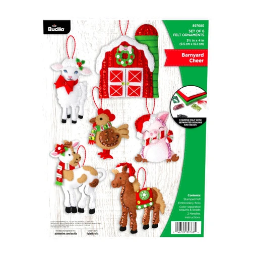 Bucilla Felt Applique 6 Piece Ornament Making Kit, Barnyard Cheer, Perfect for DIY Arts and Crafts
