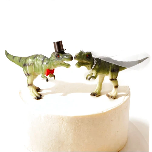 Sliner Dinosaurs Cake Topper Couple Wedding Cake Toppers Decor Funny Bride and Groom Animal Theme Wedding Decor Novios Para Pastel for Engagement Bridal Showers Funny Couple Statue Anniversary