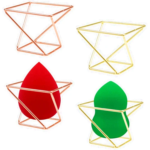 Aswewamt 4 Pcs Makeup Sponge Holder Beauty Sponge Holder Blender Drying Rack Makeup Blender Travel Case Egg Powder Puff Display Stand for Dresser and Vanity (Gold & Rose Gold)