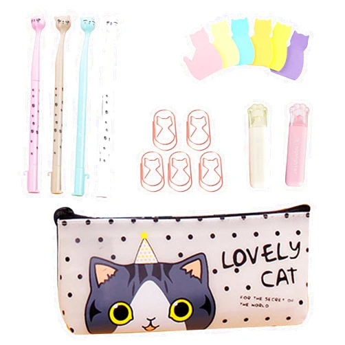 Supfoxer Cat Office Stationary Set, Large Cat 50mm Paper Clips Bookmarks Pen Bag with Gel Ink Pen Cat Shape Cute Sticky Note for Cat Lover Gifts Office Supplies Back to School Gifts