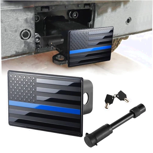 SINGARO Tow Hitch Cover, Heavy American Flag Metal Trailer Hitch Cover for 2 Inch Receivers, Ideal for Truck Accessories with 5/8-Inch Pin Diameter Trailer Hitch Lock (Blue)