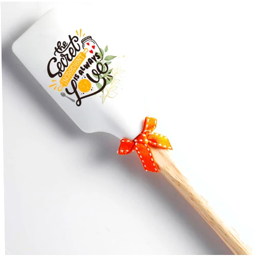 HuJiao-Zi Cute Silicone Spatula-The Secret Ingredient Is Always Love, Wooden Handles With Bow,Modern Farmhouse Kitchen Decor,for Chef, Lovers, Mom,Bakers, Baking Lovers Kitchen Supplies Housewarming Gifts