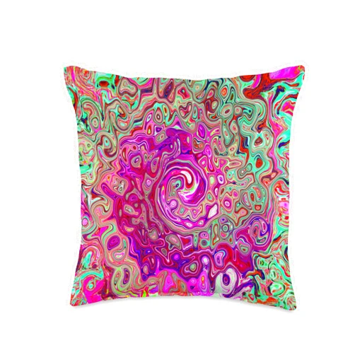 My Rubio Garden Magenta and Green Groovy Abstract Retro Swirl Throw Pillow, 16x16, Multicolor