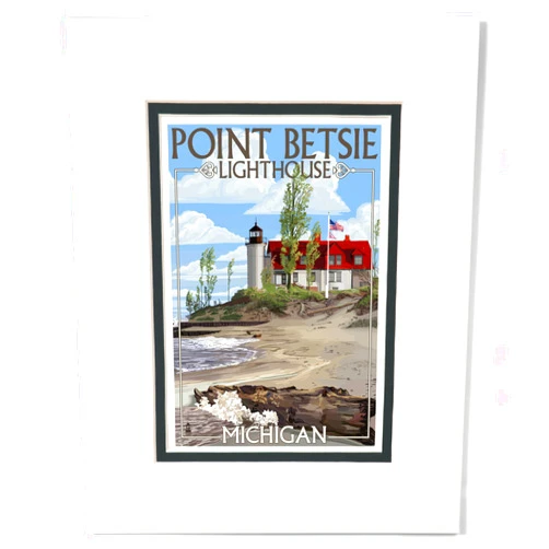 Lantern Press 8x10 Inch Matted Art Print Wall Decor, Point Betsie Lighthouse, Michigan