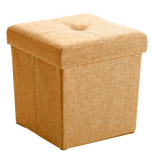 Simplify Collapsible Polyester Jute Storage Ottoman, Camel