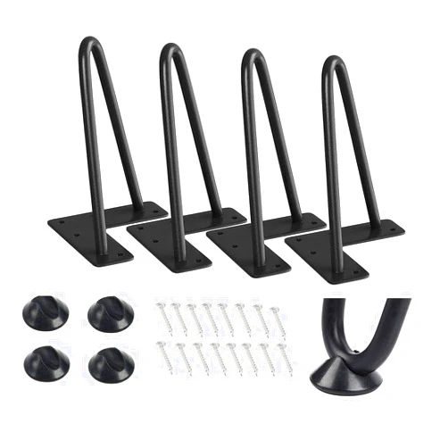 Y&Y Decor Heavy Duty Hairpin Furniture Legs, Metal Home DIY Projects for Nightstand, Coffee Table, Desk, etc with Rubber Floor Protectors Black 4PCS (6 inch)