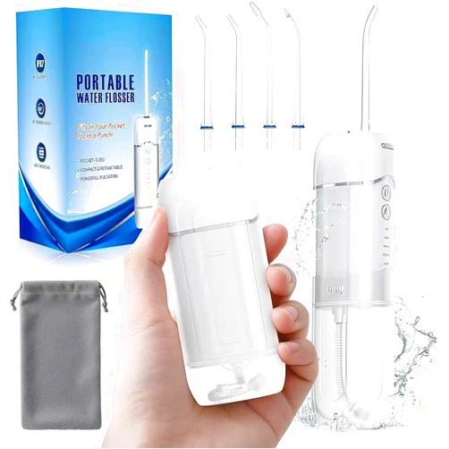 Sanguisync Mini Cordless Water Flosser for Teeth, Portable 5 Modes Travel Dental Water Flosser, 36-Day Battery Life, Detachable Tank, IPX7 Waterproof Oral Irrigator for Brace, Sensitive Gum, Implant