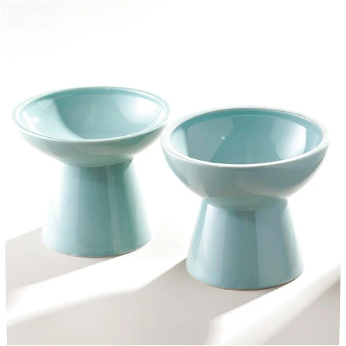 Lfpkixise 6.2inch Extra Wide Elevated Cat Bowls Set of 2, Ceramic, Whisker Friendly, Anti Vomit, Microwave and Dishwasher Safe