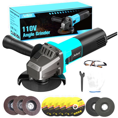 Avhrit Angle Grinder,10 Amp 4-1/2 inch Corded Angle Grinder Tools,11000 RPM Metal Grinder with 5 Cutting/3 Grinding/2 Flap Discs,Small Angle Grinder Tool for Cutting, Grinding, Polishing