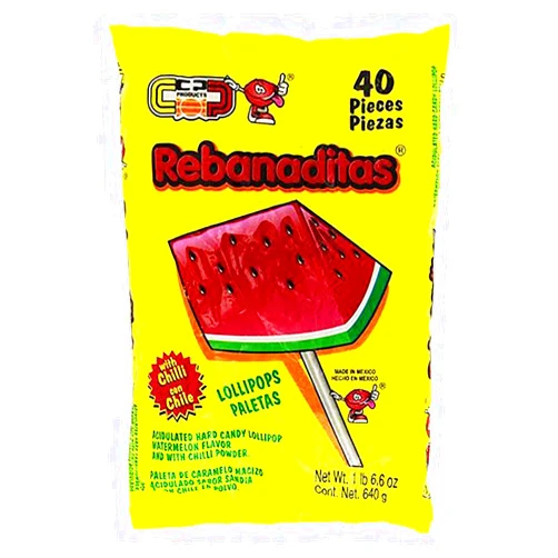 Vero Rebanaditas Paletas Sabor Sandia Hard Candy Chili Covered Lollipops 40 pcs