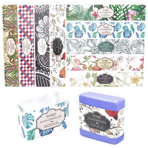 PH PandaHall 90pcs Soap Wrapper 9 Style Flower Wrap Paper Tape Vertical Soap Paper Tag Soap Sleeves Covers for Christmas Homemade Soap Bar Packaging Supplies