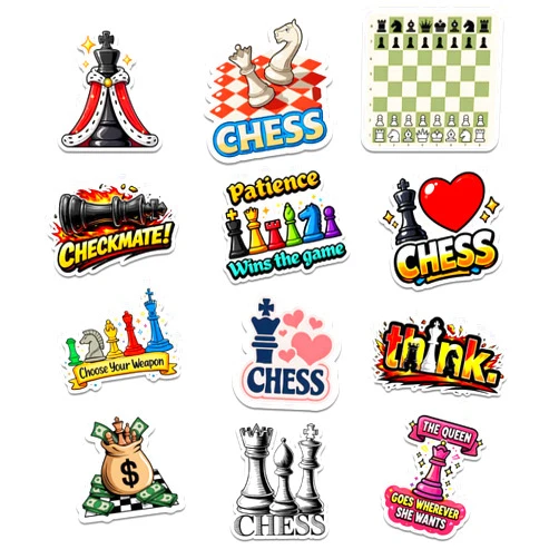 Tinoshop 12 Pcs Chess Stickers, Funny Chess Quotes Checkmate Think Patience Wins The Game Designs Stickers Die-Cut Waterproof for Laptop, Water Bottle, Phone, Window, Helmet (2 inch)