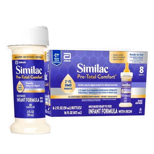 Similac Pro-Total Comfort Infant Formula With Iron, Gentle, Easy-to-Digest Formula, Has 2'-FL HMO for Immune Support, Non-GMO, Ready-to-Feed Baby Formula, 2-fl-oz Bottle, Pack of 8