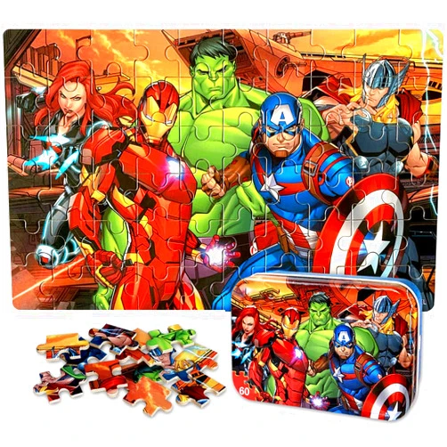 AVENGERS Puzzles for Kids 60 Piece Jigsaw Puzzles for Kids Ages 4-6 Wood Puzzles in a Metal Box Dinosaur Puzzles for Kids Ages 8-10 Great Gifts for Girls and Boys