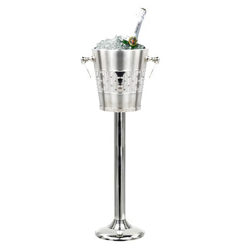 Nagina International Indo-Persian Brushed Nickel Plated Majestic Wine & Ice Bucket with Steel Bucket Stand | Wine Chiller On Stand Kitchenware Bar ware