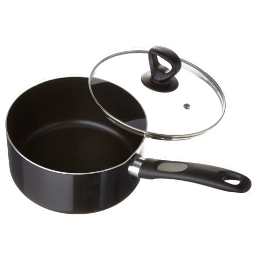 Mirro A7972484 Get A Grip Aluminum Nonstick 3-Quart Saucepan with Glass Lid Cover Cookware, Black