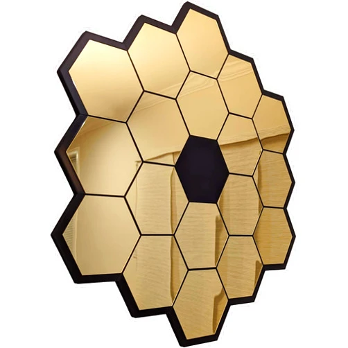 Subpoly XL Space Telescope James Webb Inspired Mirror - Extra Large Size Sturdy - No Drill Damage Free Mounting Options - Home Decor Reflective Honeycomb Wall Art (Command Strip Mount)