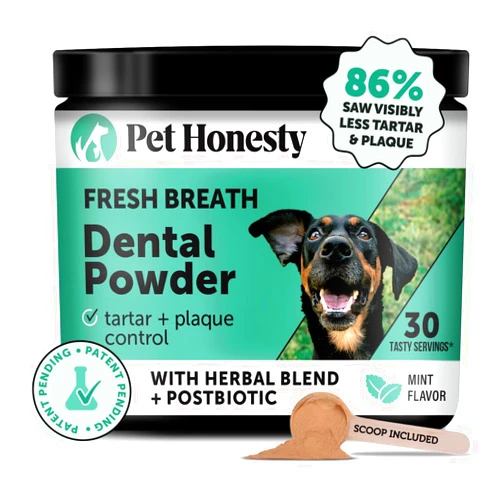 Pet Honesty Dog Breath Freshener Dental Powder for Teeth Cleaning Plaque Off, Dental Care for Dogs, Tartar Remover for Teeth with Natural Herbal Blend + Postbiotics (Mint - 30 Servings)
